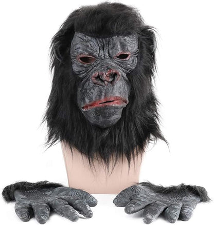 Latex Animal Gorilla Mask with Gloves - Gorilla Head Mask Set for Halloween Costume Black