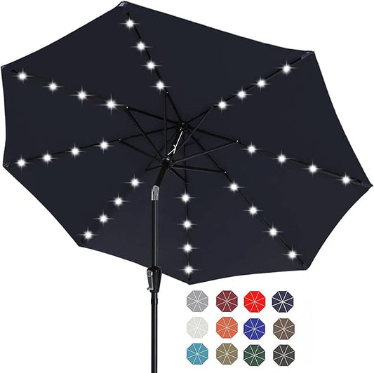 ABCCANOPY Durable Solar Led Patio Umbrellas with 24LED Lights 7.5FT (Navy Blue)