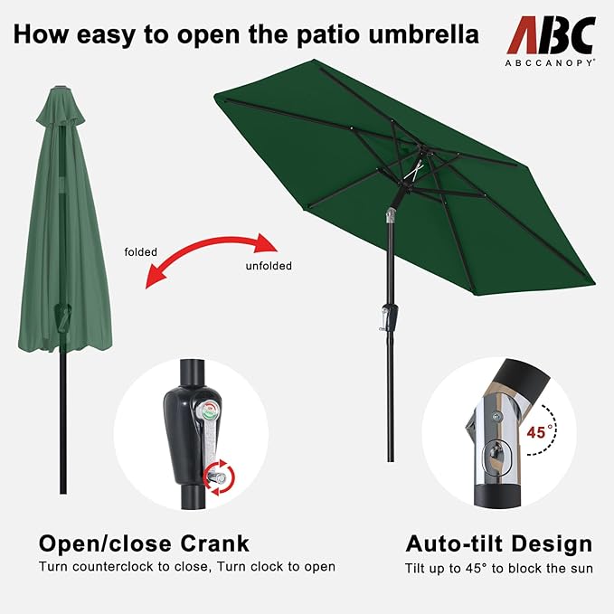 ABCCANOPY 7.5FT OutdoorPatio Umbrella, UV Protection Table Umbrella w/Crank for Easy Set Up, Suitable for Garden, Lawn, Deck & Backyard (Green)