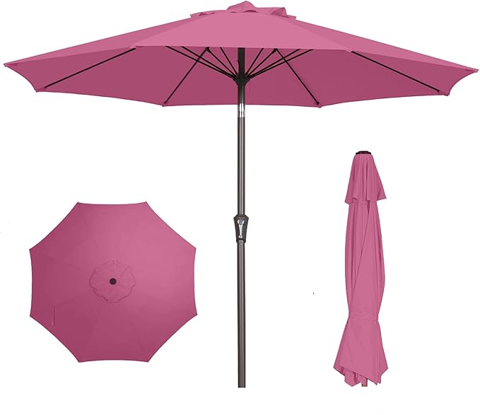 PatioKingdom 9FT Patio Outdoor Umbrella-UPF 50+ Sun Shade with Wind Vent, Push-Button Tilt & Smooth Crank Lift, Rust-Resistant Fiberglass Frame for Garden, Backyard,Yard