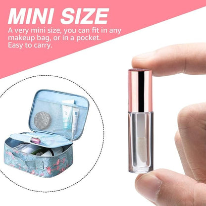AMORIX 50PCS Mini Lip Gloss Tubes with Wand 1.2ml Empty Lip Gloss Containers Refillable Travel Lip Balm Bottles for Samples with 5ml Syringes DIY Lip Gloss Base + Tag Labels (Rose Gold)