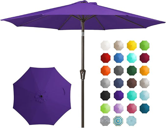 JEAREY 9FT Outdoor Patio Umbrella Outdoor Table Umbrella with Push Button Tilt and Crank, Market Umbrella 8 Sturdy Ribs UV Protection Waterproof for Garden, Deck, Backyard, Pool (Dark Purple)