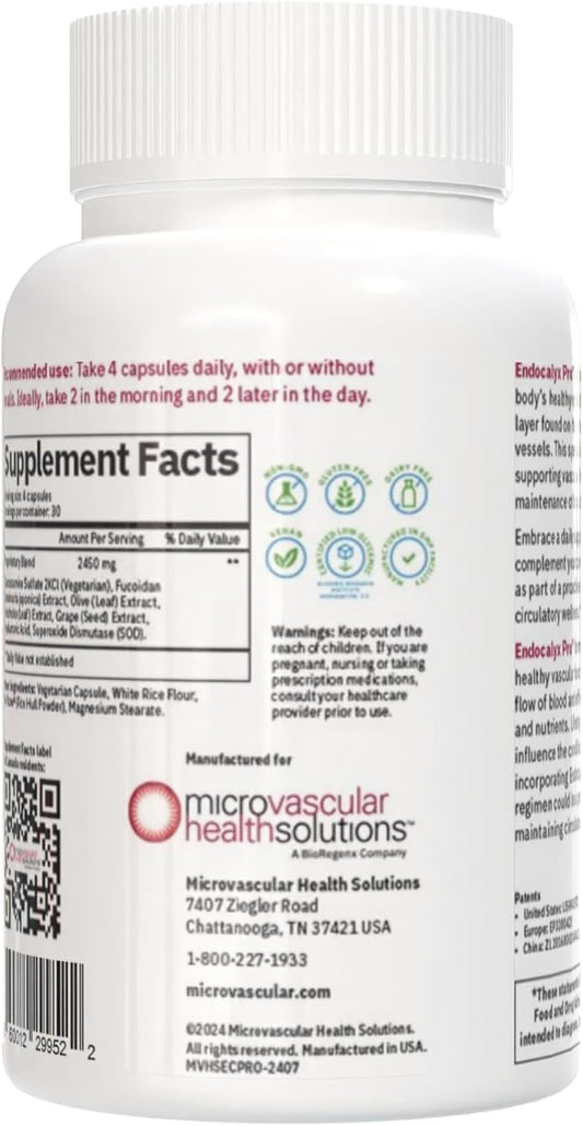 Endocalyx Pro - Vascular & Microcirculation Health Supplement 120 Capsules | Support Vascular Protection | Support Nitric Oxide Functions | Nourishes The Glycocalyx Structure