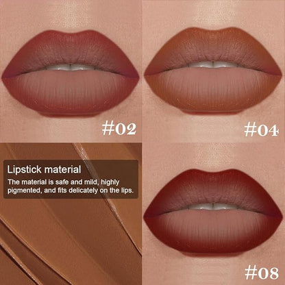 3Pcs Gradient Matte Lipstick Crayon Lip Liner pencil, Flawless Contour Gradual Ombre Effect lip Pencil, Lipstick for Women Long Lasting Waterproof Smudge Proof Lipstick Pencil 02#+04#+08#