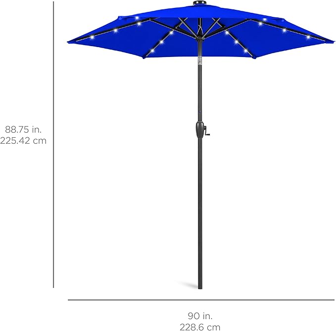 Best Choice Products 7.5ft Outdoor Solar Market Table Patio Umbrella for Deck, Pool w/Tilt, Crank, LED Lights - Resort Blue