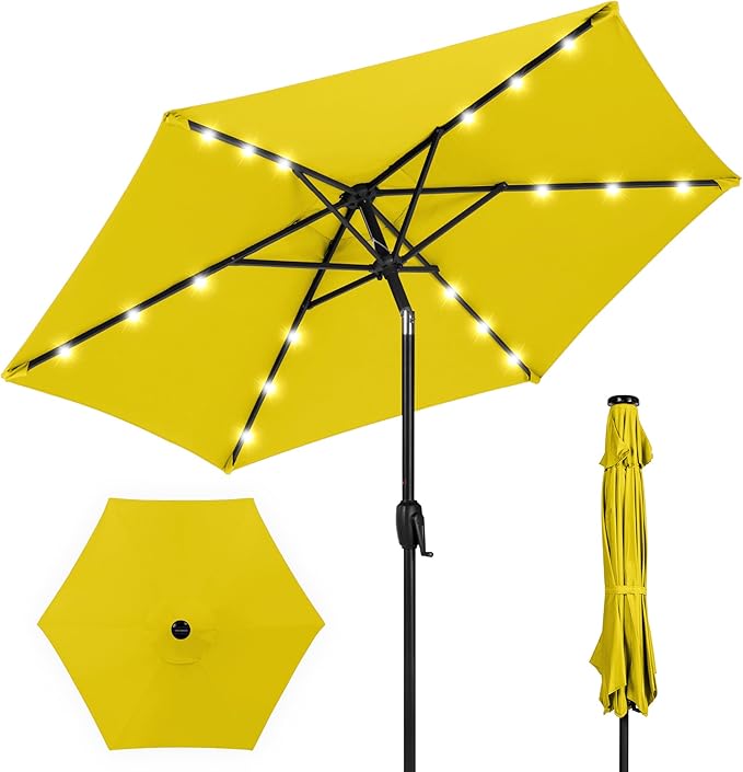 Best Choice Products 7.5ft Outdoor Solar Market Table Patio Umbrella for Deck, Pool w/Tilt, Crank, LED Lights - Yellow