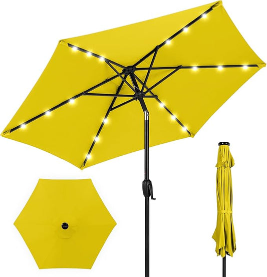 Best Choice Products 7.5ft Outdoor Solar Market Table Patio Umbrella for Deck, Pool w/Tilt, Crank, LED Lights - Yellow