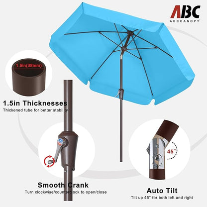 ABCCANOPY Patio Umbrella 7.5ft, Outdoor Table Umbrella with Push Button Tilt and Crank, 8 Ribs Umbrella for Patio Pool Garden Deck (Turquoise)