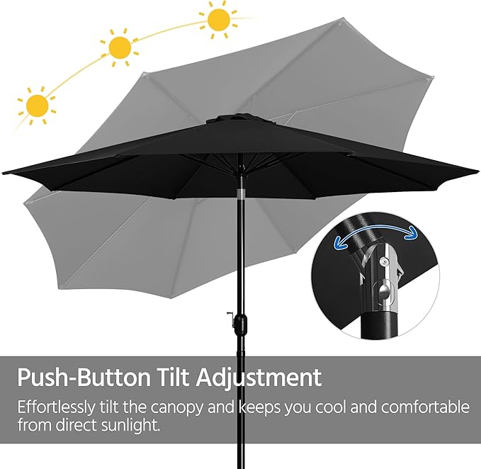 Yaheetech Patio Umbrella, 11FT Outdoor Table Market Umbrella with Push Button Tilt and Crank, Yard Umbrella with 8 Sturdy Ribs for Garden, Deck, Backyard, Pool, Black