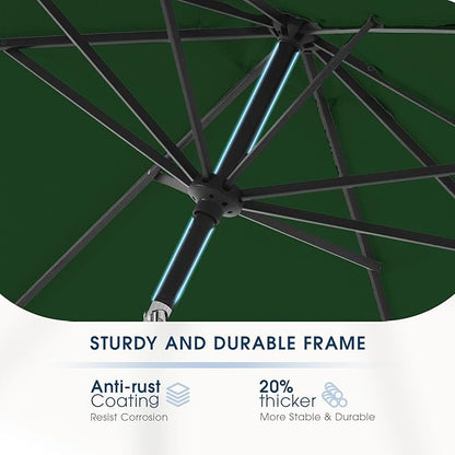 wikiwiki 9 FT Patio Umbrellas Outdoor Table Market Umbrella with Push Button Tilt/Crank, 8 Sturdy Ribs, Fade Resistant Waterproof POLYESTER DTY Canopy for Garden, Lawn, Backyard & Pool, Dark Green