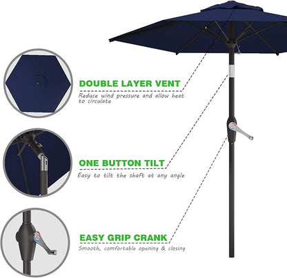 7.5FT Patio Umbrella Table Market Umbrella w/Tilt and Crank Heavy-Duty Round Outdoor Umbrellas for Garden, Deck, Backyard, Pool and Beach, Navy