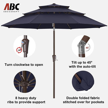 ABCCANOPY Patio Umbrellas 3 Tiers 9FT (Navy Blue)