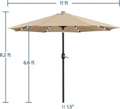 Yaheetech 11FT Solar Umbrella Lighted Patio Umbrella w/Tilt & Crank Lift System, Outdoor Market Sunshade with 32 LED Lights for Pool, Porch, Garden, Deck, Backyard, Tan