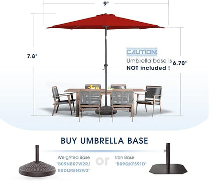 wikiwiki 9 FT Patio Umbrellas Outdoor Table Market Umbrella with Push Button Tilt/Crank, 8 Sturdy Ribs, Fade Resistant Waterproof POLYESTER DTY Canopy for Garden, Lawn, Deck, Backyard & Pool, Red