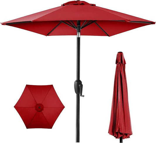 Best Choice Products 7.5ft Heavy-Duty Round Outdoor Market Table Patio Umbrella w/Steel Pole, Push Button Tilt, Easy Crank Lift - Red