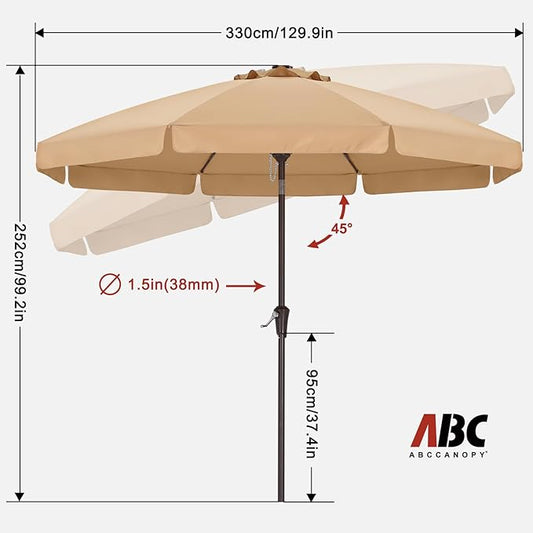 ABCCANOPY Patio Umbrella 11ft, Outdoor Table Umbrella with Push Button Tilt and Crank, 8 Ribs Umbrella for Patio Pool Garden Deck (Khaki)