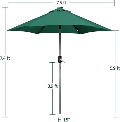 Yaheetech 7.5FT Solar Umbrella LED Lighted Patio Umbrella Waterproof & UV Protection, Market Sunshade w/Tilt and Crank for Backyard, Deck and Pool, Dark Green