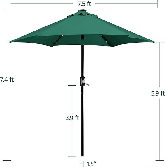 Yaheetech 7.5FT Solar Umbrella LED Lighted Patio Umbrella Waterproof & UV Protection, Market Sunshade w/Tilt and Crank for Backyard, Deck and Pool, Dark Green