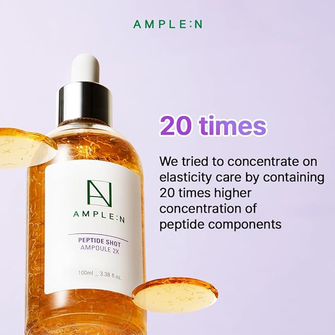 AMPLE:N Peptide Shot Serum 2X – Intensive Age Defying Concentrate Face Serum with Peptide Threads – Erasing Wrinkles and Improve Firmness – Lifting Sagging Skin – Plump, Repairs Skin, 3.38 fl.oz.
