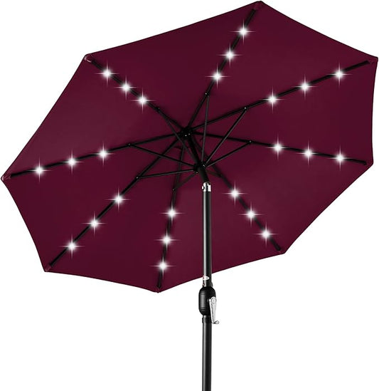 Best Choice Products 10ft Solar Polyester LED Lighted Patio Umbrella w/Tilt Adjustment and UV-Resistant Fabric - Burgundy