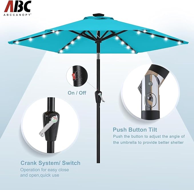 ABCCANOPY 7.5ft Solar 24 LED Lighted Patio Umbrella, Lake