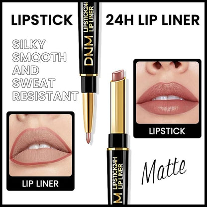 2-in-1 Fairest Nude Velvet Lip Liner & Lipstick Set Kit for Women, Matte Lips Kit with Lip Liner Lip Stains Long Lasting Waterproof 24 Hour Lipstick and Lip Liners Combo Lipliners Pencil Set 47