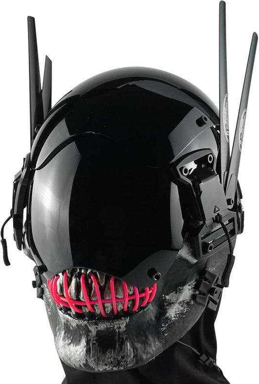 Punk Mask Cosplay for Men, Cyberpunk Skull Mask with LED Light, Techwear Mask Futuristic Mask for Adult