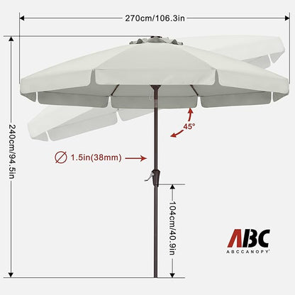 ABCCANOPY Patio Umbrella 9ft, Outdoor Table Umbrella with Push Button Tilt and Crank, 8 Ribs Umbrella for Patio Pool Garden Deck (Light Beige)