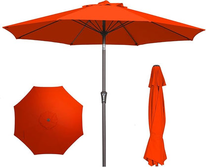 PatioKingdom 9FT Patio Outdoor Umbrella-UPF 50+ Sun Shade with Wind Vent, Push-Button Tilt & Smooth Crank Lift, Rust-Resistant Fiberglass Frame for Garden, Backyard,Yard
