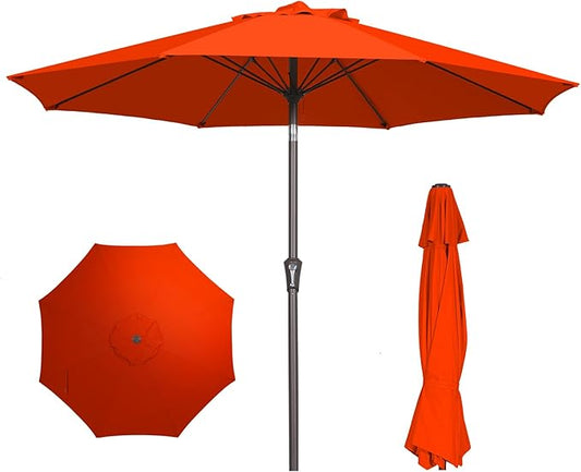 PatioKingdom 9FT Patio Outdoor Umbrella-UPF 50+ Sun Shade with Wind Vent, Push-Button Tilt & Smooth Crank Lift, Rust-Resistant Fiberglass Frame for Garden, Backyard,Yard