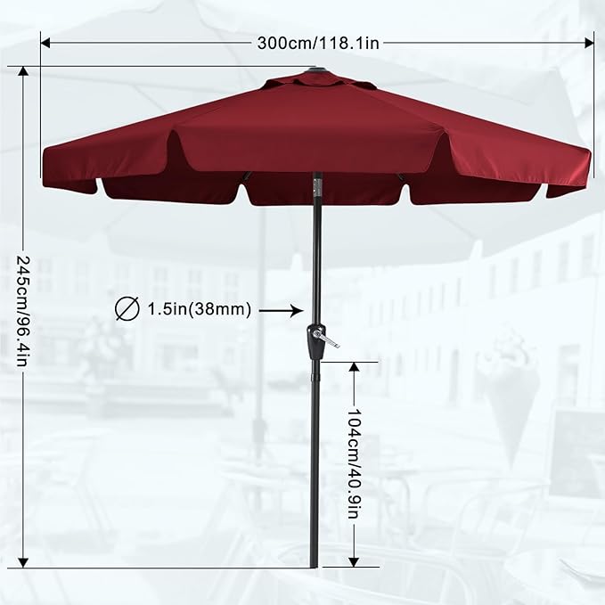 MASTERCANOPY Valance Patio Umbrella for Outdoor Table Market -8 Ribs (10ft, Burgundy)