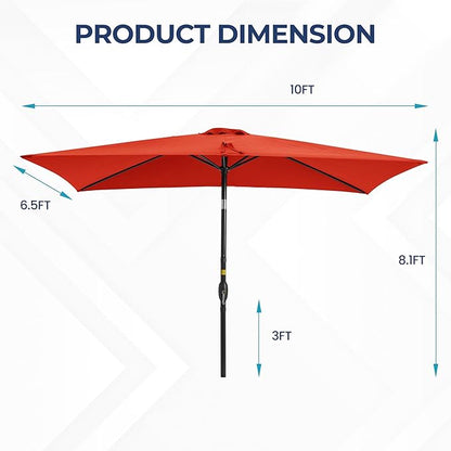SUNVIVI OUTDOOR Patio Umbrella, 6.5' x 10' Rectangular Patio Umbrella, Metal Pole Square Outdoor Umbrella with Crank and Push Button Tilt, 6 Steel Ribs, Polyester Canopy