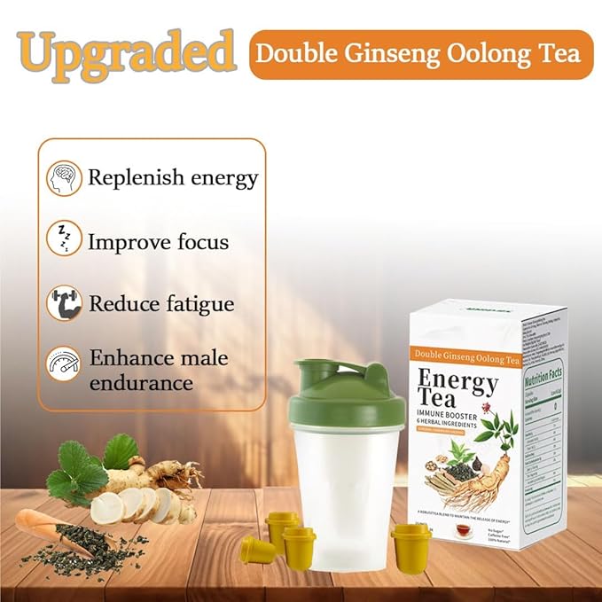 Energy Tea Immune Booster, Ginseng Oolong Tea, Chinese Ginseng Oolong Tea with Free Sports Water Bottle, Natural Ingredients, Natural health、3-Second Prep (1)