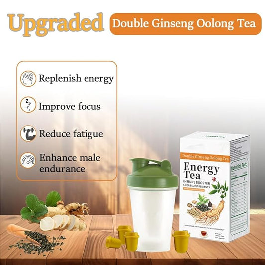 Energy Tea Immune Booster, Ginseng Oolong Tea, Chinese Ginseng Oolong Tea with Free Sports Water Bottle, Natural Ingredients, Natural health、3-Second Prep (1)
