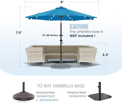 wikiwiki 9ft Solar Led Patio Umbrella, Sturdy Outdoor Market Umbrella for Deck, Pool, Garden w/Tilt, Crank, 32 LED Lights, Royal Blue