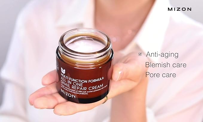 MIZON All in One Snail Repair Cream Snail Mucin with 12 Natural Extracts Korean Recovery Cream for Fine Line & Blemish Care (2.53 Fl Oz Pack of 2)