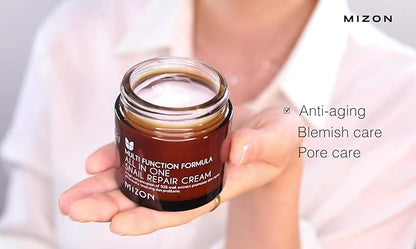 MIZON All in One Snail Repair Cream Snail Mucin with 12 Natural Extracts Korean Recovery Cream for Fine Line & Blemish Care (2.53 Fl Oz Pack of 2)