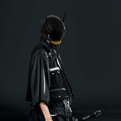 Punk Mask Cosplay for Men, Cyberpunk Skull Mask with LED Light, Techwear Mask Futuristic Mask for Adult