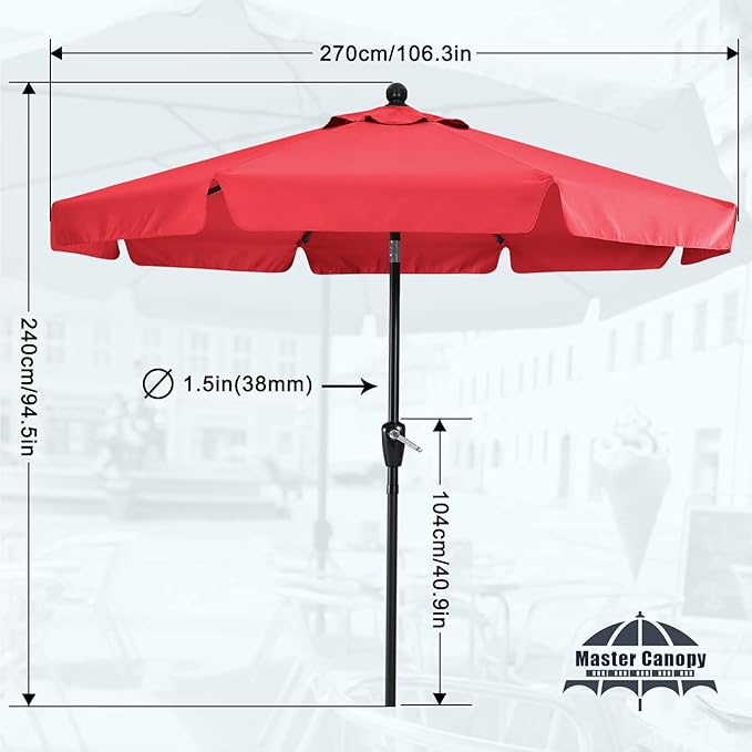 MASTERCANOPY Valance Patio Umbrella for Outdoor Table Market -8 Ribs (9ft, Red)