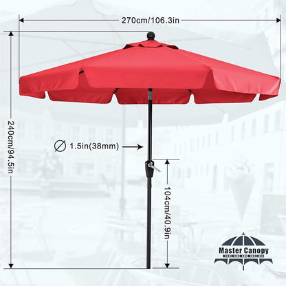 MASTERCANOPY Valance Patio Umbrella for Outdoor Table Market -8 Ribs (9ft, Red)