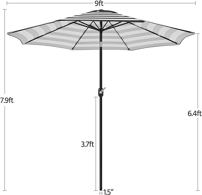 Yaheetech 9FT Patio Umbrella Outdoor Umbrella Patio Yard Market Table Umbrella with Push Button Tilt & Crank for Garden/Beach/Lawn/Deck/Backyard/Pool, 8 Ribs, Black/White