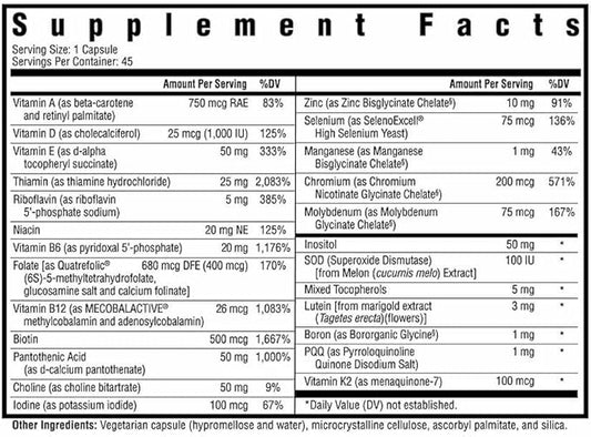 Seeking Health Multivitamin One - Supplement with Zinc, Vitamin B12, & Vitamin A - Magnesium-Free Formula - Multivitamin Supports Methylation & Healthy Aging - 45 Capsules