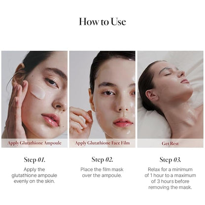 Glow Glutathione 2-Step Face Film Set for Wrinkle Reduction & Skin Tone Enhancement, Shine Your Light with 3 Counts Korean Mask