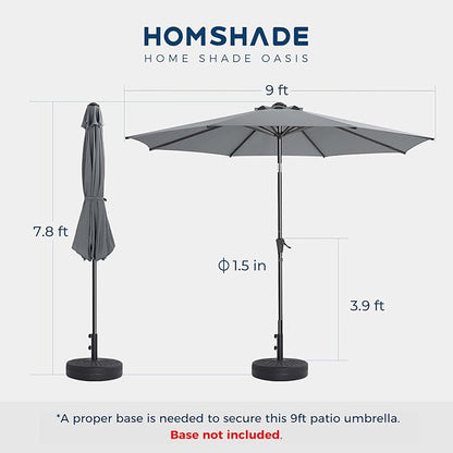9ft Outdoor Patio Umbrella - UPF50+ UV Protection Market Patio Table Umbrella with Push Button Tilt, Crank and 8 Sturdy Ribs for Pool Deck and Garden (Grey, No base)