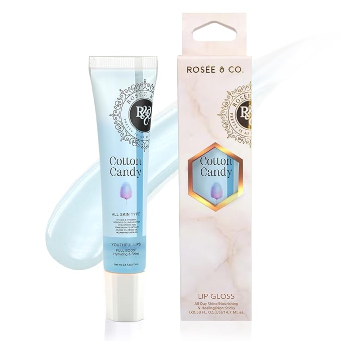 ROSÉE & CO Rosee Lip Gloss Vegan & Cruelty Free Treatment, Professional Make up, Long Lasting Glossy with Shea Butter, Moisturize, Protect & Smooth, High Shine, Non-Sticky (n.Cotton Candy, 0.5)