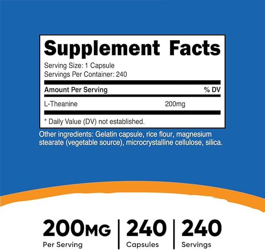 Nutricost L-Theanine 200mg, 240 Capsules - Double Strength