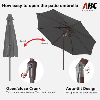 ABCCANOPY 11FT Patio Umbrella, Outdoor Waterproof Table Umbrella with Push Button Tilt and Crank, 8 Ribs UV Protection Pool Umbrella for Garden, Lawn, Deck & Backyard (Dark Gray)