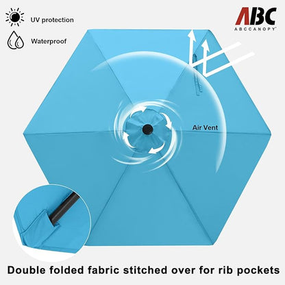 ABCCANOPY 7.5FT Patio Umbrella, Outdoor Waterproof Table Umbrella with Push Button Tilt and Crank, UV Protection Pool Umbrella for Garden, Lawn, Deck & Backyard (Lake)