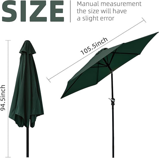 9FT Outdoor Patio Umbrella with Push Button Tilt and Crank, Beach Umbrella for Sun Shades, Market Umbrella with 6 Sturdy Metal Ribs, UV Resistant Waterproof for Garden, Backyard, Deck, Pool
