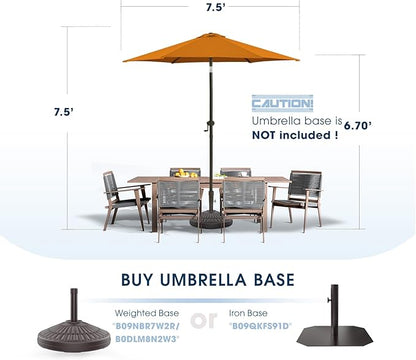 wikiwiki 7.5 FT Patio Umbrellas Outdoor Table Market Umbrella with Push Button Tilt/Crank, 6 Sturdy Ribs, Fade Resistant Waterproof POLYESTER DTY Canopy for Garden, Lawn, Deck, Backyard & Pool, Orange